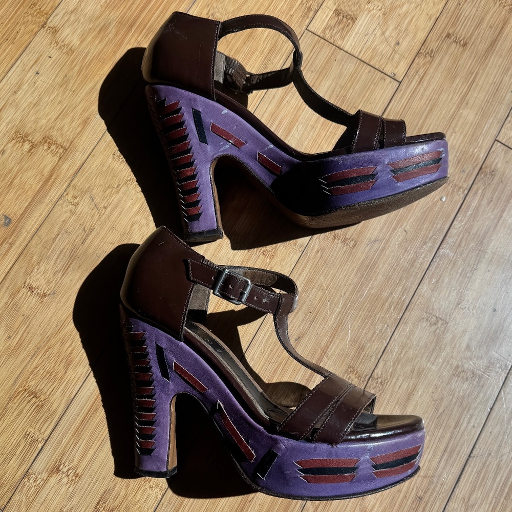 Marni Vera Cuoio Leather Heels - Purple & Red